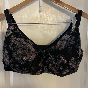 Black and Pink Floral Lace Bra